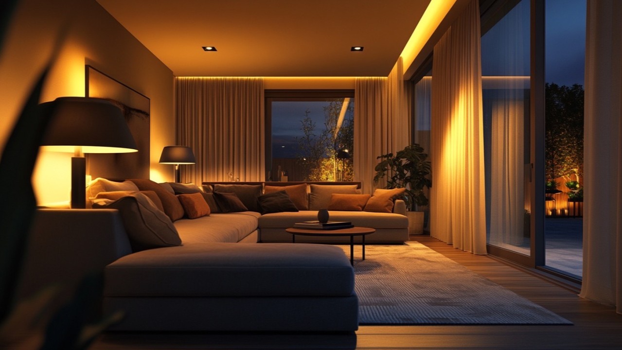 Warm ambient glow suggesting a softly lit evening room, with concentric rings of light creating a calm, intimate atmosphere